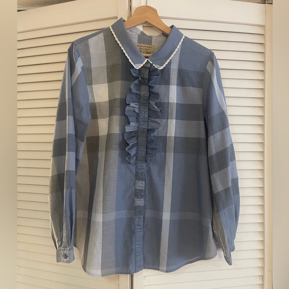 Burberry Women’s Blue and White Checkered Shirt